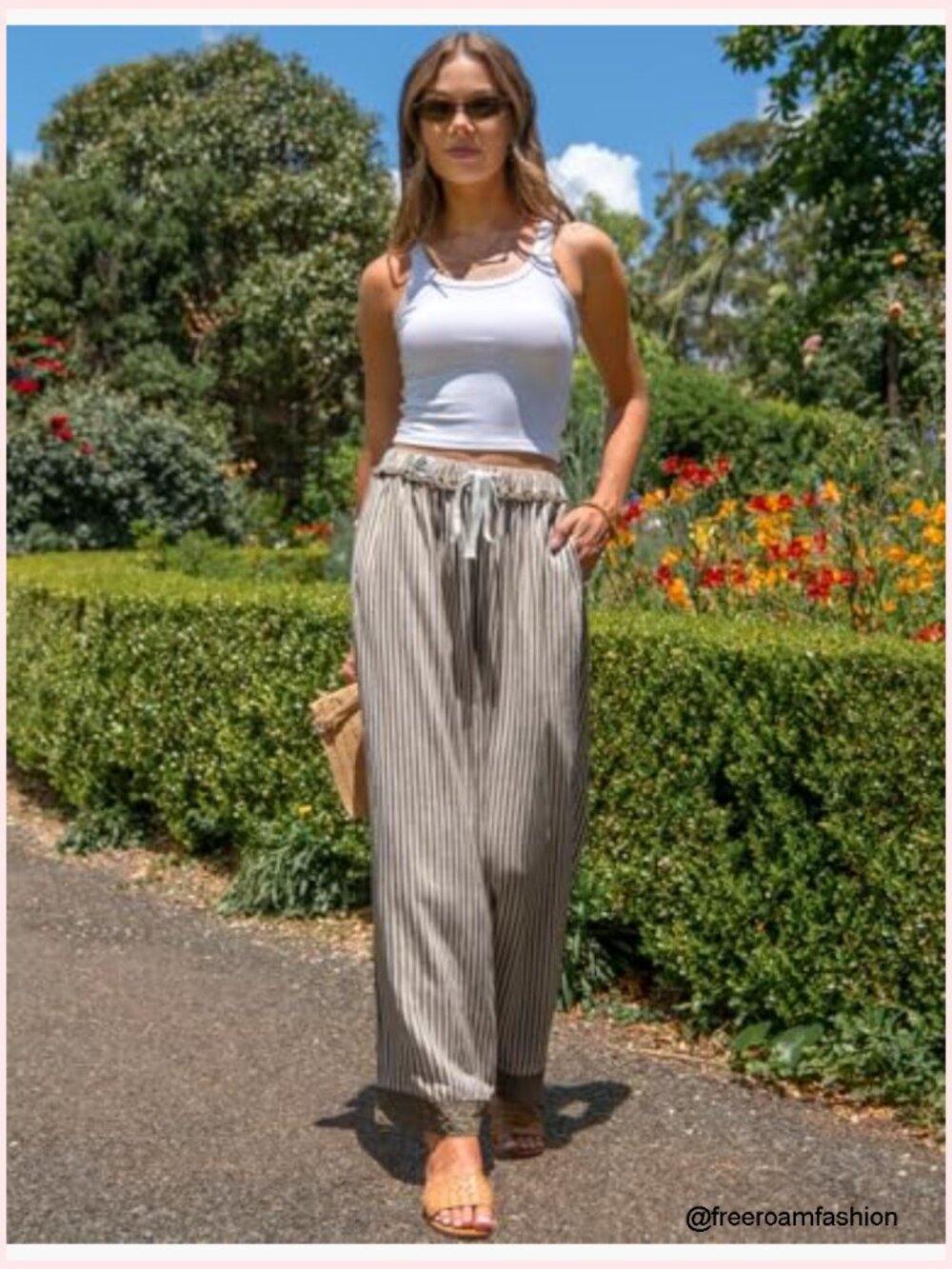 Womens Striped Lounge Pants Wide Leg Loose Fit Drawstring Casual Boho Summer - Picture 2 of 7